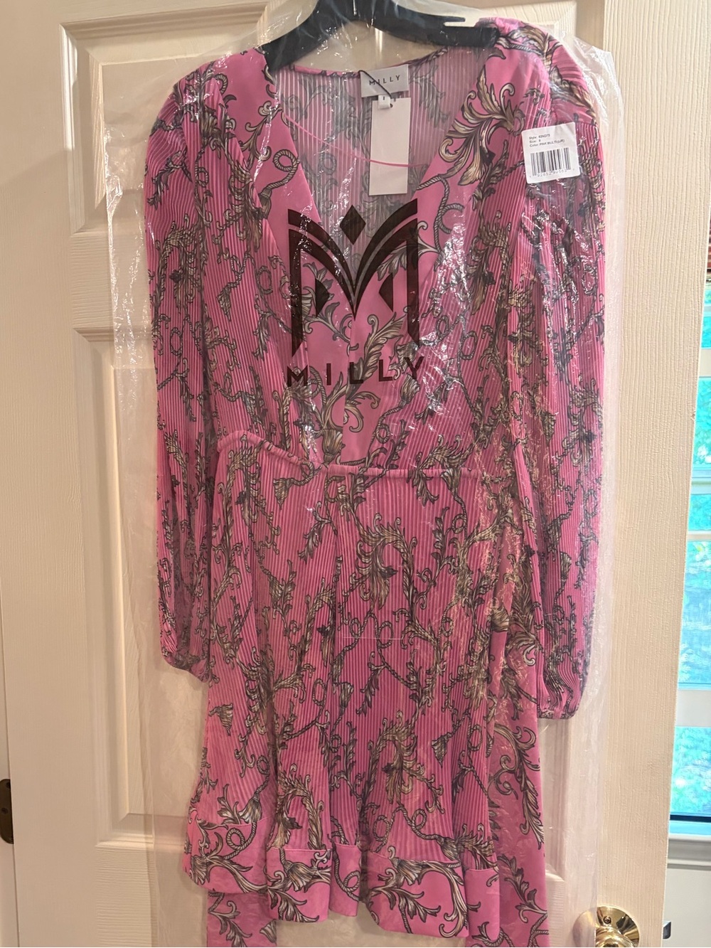 Milly Woman’s size 8  Pink Floral-Print Long-Sleeve Casual Dress